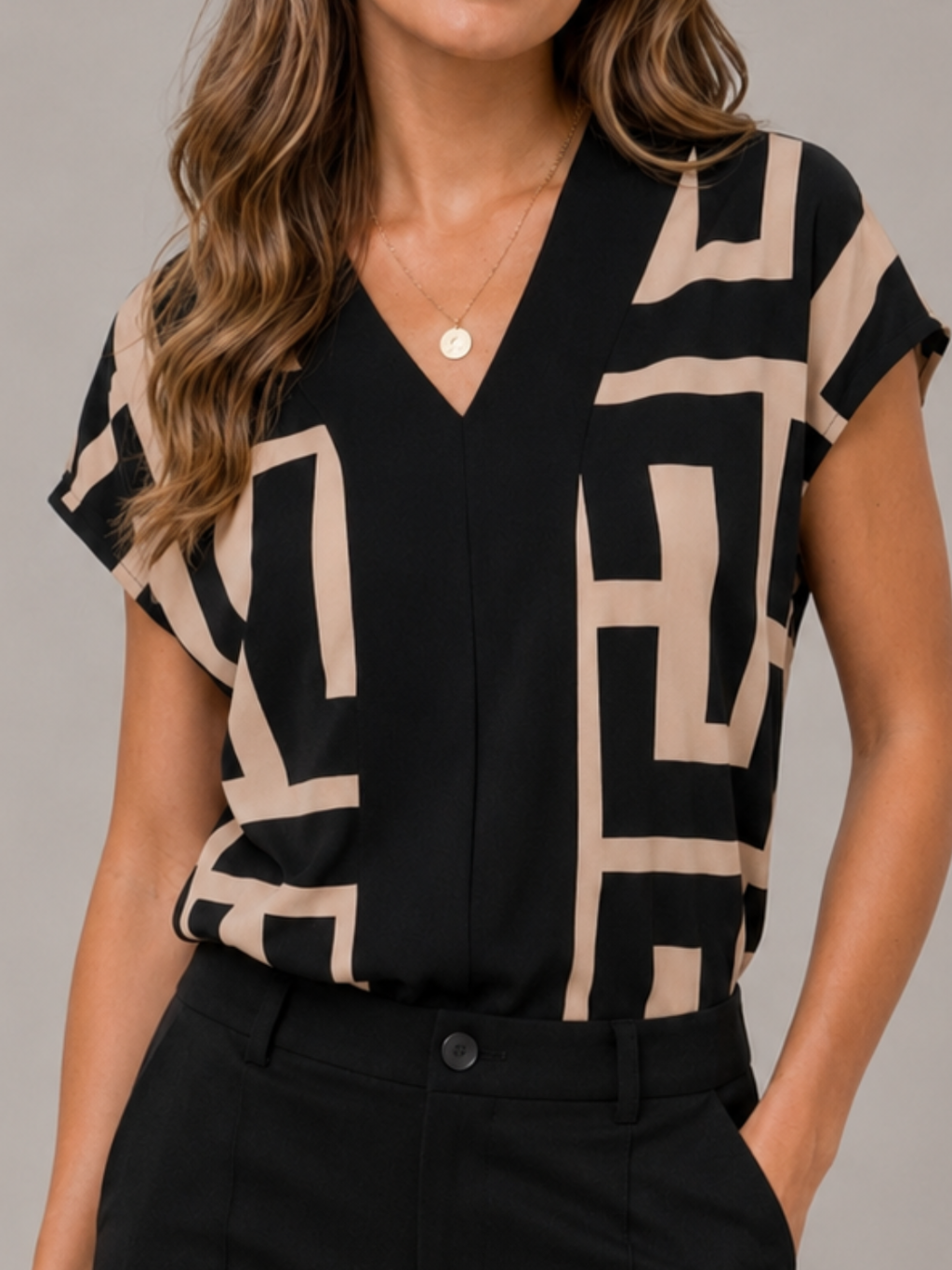Women’s Geometric Print Blouse with V-Neck