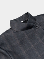 Women’s Plaid Blazer with Stand Collar and Long Sleeves