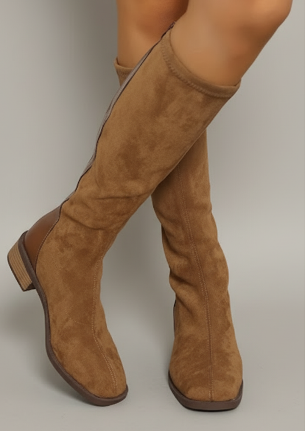 Women’s Knee-High Boots with Block Heel and Side Zip