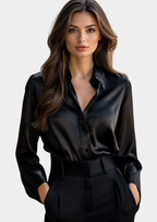 Women’s Long Sleeve Blouse with Collar and Button Closure