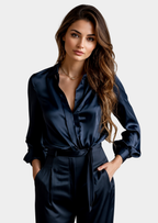 Women’s Long Sleeve Blouse with Collar and Button Closure