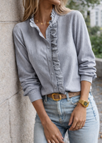 Women’s Long Sleeve Blouse with Front Ruffle Detail