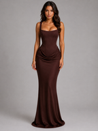 Women’s Maxi Dress with Square Neck and Draped Waist