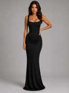 Women’s Maxi Dress with Square Neck and Draped Waist