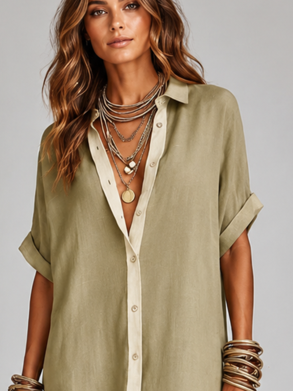 Women’s Maxi Shirt Dress with Short Sleeves