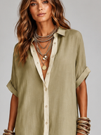 Women’s Maxi Shirt Dress with Short Sleeves