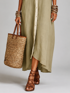 Women’s Maxi Shirt Dress with Short Sleeves