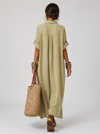 Women’s Maxi Shirt Dress with Short Sleeves