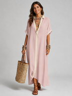 Women’s Maxi Shirt Dress with Short Sleeves