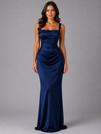 Women’s Maxi Dress with Square Neck and Ruched Waist