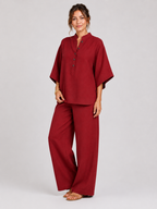 Women’s Two-Piece Set with Button-Up Top and Wide-Leg Trousers
