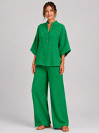 Women’s Two-Piece Set with Button-Up Top and Wide-Leg Trousers
