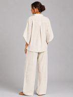 Women’s Two-Piece Set with Button-Up Top and Wide-Leg Trousers
